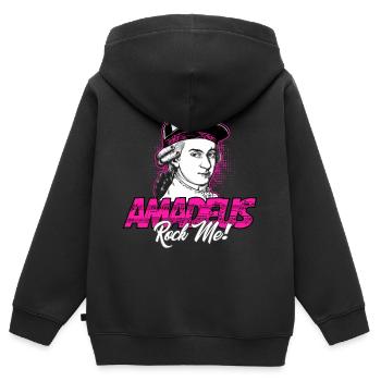 Amadeus Rock Me | Wolfgang Amadeus Mozart Classique - Sweat Premium à capuche zippé enfant bio - noir - Dos - AI Model Kid Male (0cm)