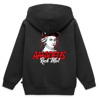 Amadeus Rock Me | Wolfgang Amadeus Mozart Classique - Sweat Premium à capuche zippé enfant bio - noir - Dos - AI Model Kid Male (0cm)