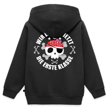 Einschulung 1.Klasse Piraten Design Mädels - Kinder Premium Organic Zip Hoodie - Schwarz - Hinten - AI Model Kid Male (0cm)