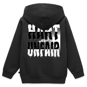 HART und UNFAIR - Kinder Premium Organic Zip Hoodie - Schwarz - Hinten - AI Model Kid Male (0cm)