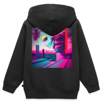 Eine Vaporwave Erkundung von Nostalgie & Ästhetik - Kinder Premium Organic Zip Hoodie - Schwarz - Hinten - AI Model Kid Male (0cm)