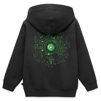 Matrix Style, Zeichen, Symbole, Cyber, SciFi, Code - Kinder Premium Organic Zip Hoodie - Schwarz - Hinten - AI Model Kid Male (0cm)