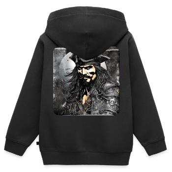 Grimmiger Pirat Freibeuter Seefahrer Kapitän - Kinder Premium Organic Zip Hoodie - Schwarz - Hinten - AI Model Kid Male (0cm)