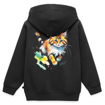 Wasserfarben Katze im Spritz-Look - Kinder Premium Organic Zip Hoodie - Schwarz - Hinten - AI Model Kid Male (0cm)