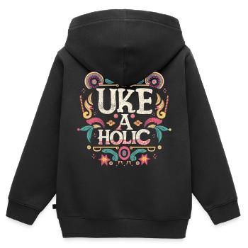Uke-aholic - Kids Premium Organic Zip-up Hoodie - black - Back - AI Model Kid Male (0cm)