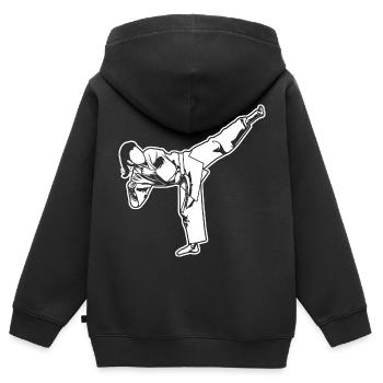 Weibliche Karateka - Kinder Premium Organic Zip Hoodie - Schwarz - Hinten - AI Model Kid Male (0cm)