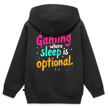 GAMING: WO SCHLAF OPTIONAL IST - Kinder Premium Organic Zip Hoodie - Schwarz - Hinten - AI Model Kid Male (0cm)