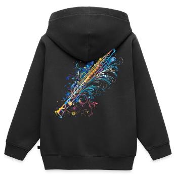 Flöten Comic - Kinder Premium Organic Zip Hoodie - Schwarz - Hinten - AI Model Kid Male (0cm)