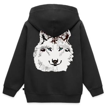 White wolf blue eyes - Kids Premium Organic Zip-up Hoodie - black - Back - AI Model Kid Male (0cm)