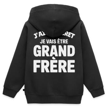 Ich habe ein Geheimnis. Ich werde ein großer Bruder werden. Ankündigung. - Kinder Premium Organic Zip Hoodie - Schwarz - Hinten - AI Model Kid Male (0cm)
