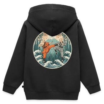 Arts martiaux de Kung Fu - Sweat Premium à capuche zippé enfant bio - noir - Dos - AI Model Kid Male (0cm)