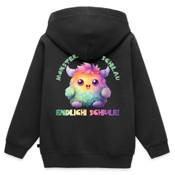 Kuschel Monster Schulkind 2026 Endlich Schule - Kinder Premium Organic Zip Hoodie - Schwarz - Hinten - AI Model Kid Male (0cm)