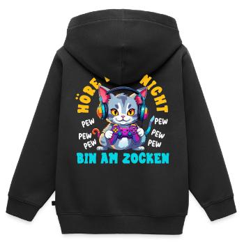 Höre Dich Nicht Bin Am Zocken Süße Katze Gamer - Kinder Premium Organic Zip Hoodie - Schwarz - Hinten - AI Model Kid Male (0cm)