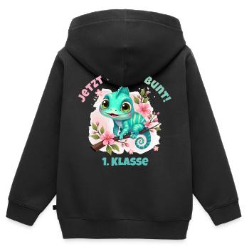 Chamäleon Aquarell - Jetzt wirds bunt - 1. Klasse - Kinder Premium Organic Zip Hoodie - Schwarz - Hinten - AI Model Kid Male (0cm)