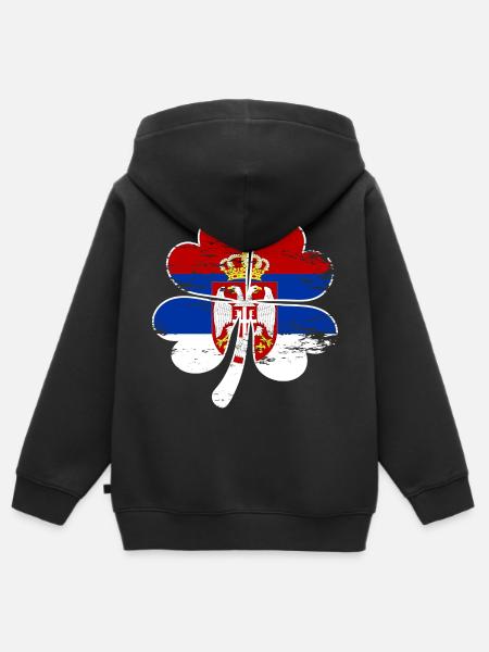 Serbien Flagge Vierblättriges Kleeblatt - Kinder Premium Organic Zip Hoodie - Schwarz