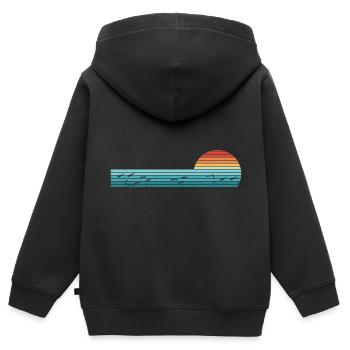 Retro Horizontal Vintage Fisch Sonnenuntergang Angeln - Kinder Premium Organic Zip Hoodie - Schwarz - Hinten - AI Model Kid Male (0cm)