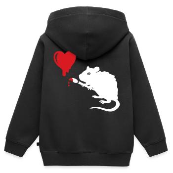 Street Art Ratte Herz - Kinder Premium Organic Zip Hoodie - Schwarz - Hinten - AI Model Kid Male (0cm)