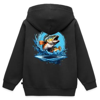 Pêche Pêche Pêche Poisson Carpe Pêche en plein air - Sweat Premium à capuche zippé enfant bio - noir - Dos - AI Model Kid Male (0cm)