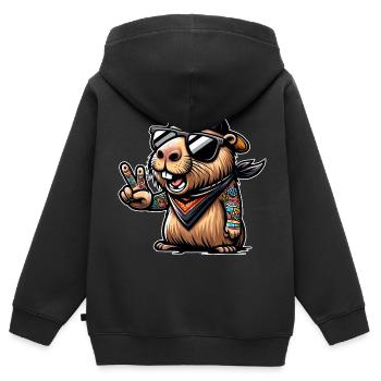 Capybara Tattoos Cap Peacezeichen - Kinder Premium Organic Zip Hoodie - Schwarz - Hinten - AI Model Kid Male (0cm)