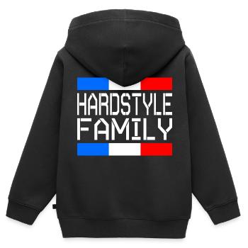 Hardstyle Family France - Sweat Premium à capuche zippé enfant bio - noir - Dos - AI Model Kid Male (0cm)