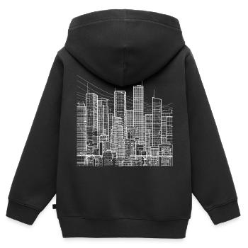 Großstadt Metropole mit Wolkenkratzern - Lineart - Kinder Premium Organic Zip Hoodie - Schwarz - Hinten - AI Model Kid Male (0cm)