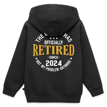 Die Legende ist 2024 offiziell in den Ruhestand gegangen, nicht mein - Kinder Premium Organic Zip Hoodie - Schwarz - Hinten - AI Model Kid Male (0cm)