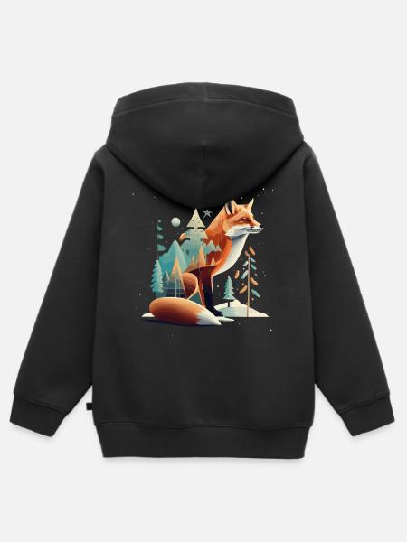 Winter Fuchs - Kinder Premium Organic Zip Hoodie - Schwarz