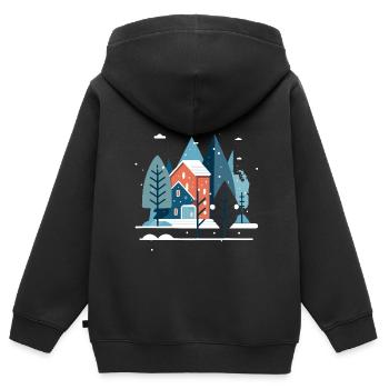 Winter - Kinder Premium Organic Zip Hoodie - Schwarz - Hinten - AI Model Kid Male (0cm)