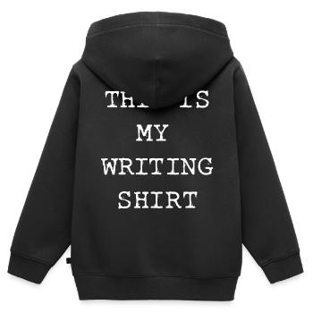 This is my writing Shirt - Kinder Premium Organic Zip Hoodie - Schwarz - Hinten - AI Model Kid Male (0cm)