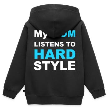 My Mom listens to Hardstyle (boy) - Kinder Premium Organic Zip Hoodie - Schwarz - Hinten - AI Model Kid Male (0cm)