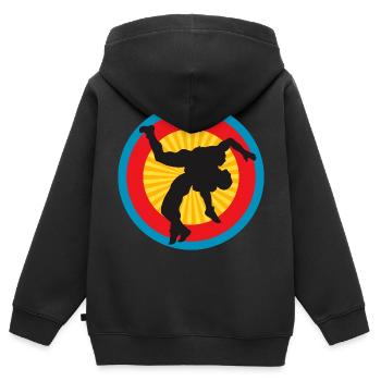 Ringer - Kinder Premium Organic Zip Hoodie - Schwarz - Hinten - AI Model Kid Male (0cm)