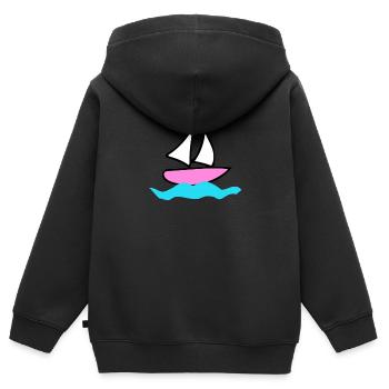 Boot - Kinder Premium Organic Zip Hoodie - Schwarz - Hinten - AI Model Kid Male (0cm)