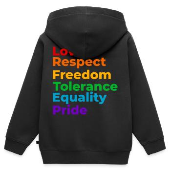 Amour Respect Tolérance - Sweat Premium à capuche zippé enfant bio - noir - Dos - AI Model Kid Male (0cm)