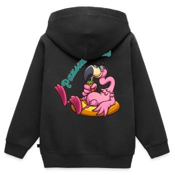Pausenmodus Flamingo - Kinder Premium Organic Zip Hoodie - Schwarz - Hinten - AI Model Kid Male (0cm)