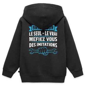 cadeau bricoleur - Sweat Premium à capuche zippé enfant bio - noir - Dos - AI Model Kid Male (0cm)