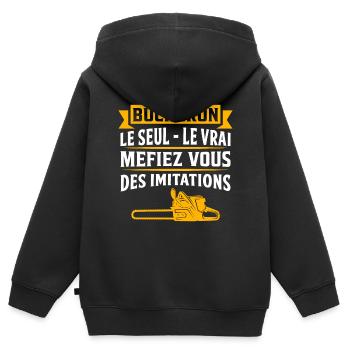 cadeau bûcheron t-shirt bucheron - Sweat Premium à capuche zippé enfant bio - noir - Dos - AI Model Kid Male (0cm)