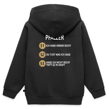 Pfalz Pfälzer Rheinlandpfalz Heimat Spruch - Kinder Premium Organic Zip Hoodie - Schwarz - Hinten - AI Model Kid Male (0cm)