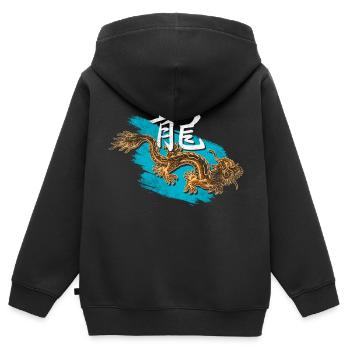 Dragon avec des caractères chinois - Sweat Premium à capuche zippé enfant bio - noir - Dos - AI Model Kid Male (0cm)