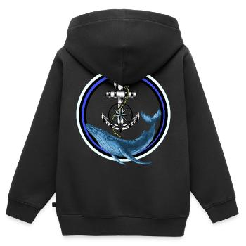 Mammifère marin Poisson Baleine Poisson Ancre maritime - Sweat Premium à capuche zippé enfant bio - noir - Dos - AI Model Kid Male (0cm)