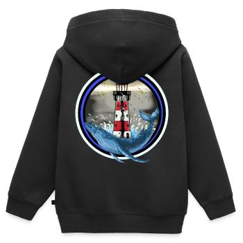 Poisson mammifère marin Baleine Poisson Phare Nautique - Sweat Premium à capuche zippé enfant bio - noir - Dos - AI Model Kid Male (0cm)