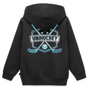 Unihockey - Kinder Premium Organic Zip Hoodie - Schwarz - Hinten - AI Model Kid Male (0cm)