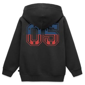 Anzahl 05 USA - Kinder Premium Organic Zip Hoodie - Schwarz - Hinten - AI Model Kid Male (0cm)