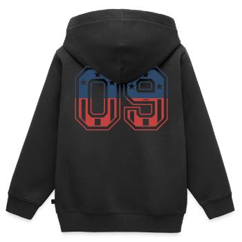 Anzahl 09 USA - Kinder Premium Organic Zip Hoodie - Schwarz - Hinten - AI Model Kid Male (0cm)