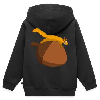Das Eichhörnchen gegen die Eichel - Kinder Premium Organic Zip Hoodie - Schwarz - Hinten - AI Model Kid Male (0cm)