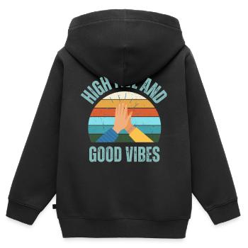 High Five et Good Vibes - Sweat Premium à capuche zippé enfant bio - noir - Dos - AI Model Kid Male (0cm)
