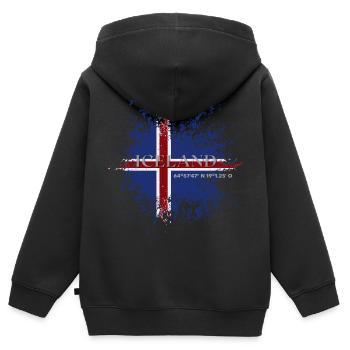 Flagge von Island Grunge, Isländischer Stolz - Kinder Premium Organic Zip Hoodie - Schwarz - Hinten - AI Model Kid Male (0cm)