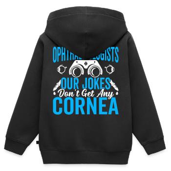 L’ophtalmologiste plaisante, n’a pas d’opticiens cornéens - Sweat Premium à capuche zippé enfant bio - noir - Dos - AI Model Kid Male (0cm)