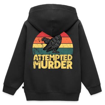 Tentative de meurtre de corbeaux drôle d’amoureux des oiseaux - Sweat Premium à capuche zippé enfant bio - noir - Dos - AI Model Kid Male (0cm)