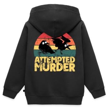 Tentative de meurtre de corbeaux drôle d’amoureux des oiseaux - Sweat Premium à capuche zippé enfant bio - noir - Dos - AI Model Kid Male (0cm)
