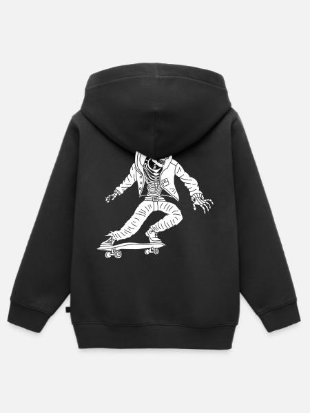 Weißes Skelett auf Skateboard - Kinder Premium Organic Zip Hoodie - Schwarz